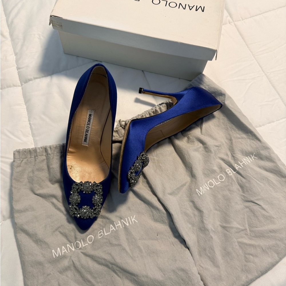 Manolo Blahnik Royal Blue Heels with Crystal Buckle - Picture 3 of 7